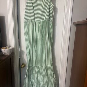 LOFT Green and White Striped Maxi Dress